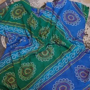 Vibrant Green and Blue Patterned Coverup